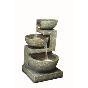 Aqua Creations Small Granite 3 Bowl Mains Plugin Powered Water Feature with Protective Cover