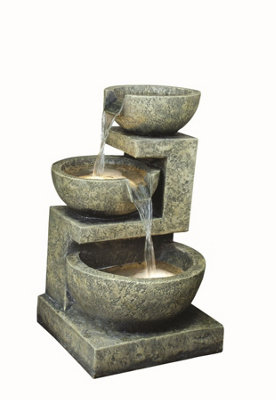 Aqua Creations Small Granite 3 Bowl Mains Plugin Powered Water Feature with Protective Cover