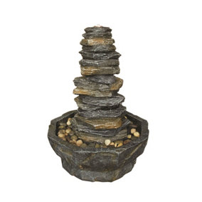 Aqua Creations Stacked Slate Monolith Solar Water Feature with Protective Cover