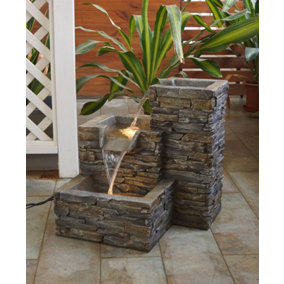 Aqua Creations Stone Pouring Columns Mains Plugin Powered Water Feature with Protective Cover