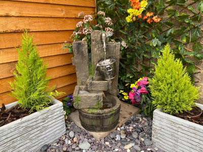 Aqua Creations Tap on Post with Barrel Solar Water Feature with Protective Cover