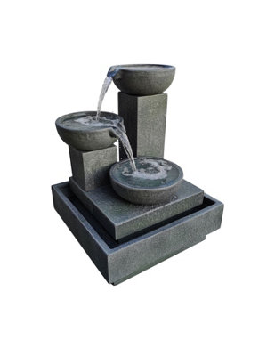 Aqua Creations Trio Cascade Fountain (Grey) Mains Plugin Powered Water Feature with Protective Cover