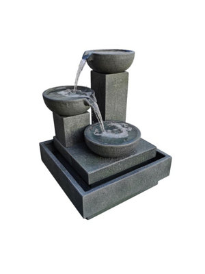 Aqua Creations Trio Cascade Fountain (Grey) Solar Water Feature with Protective Cover