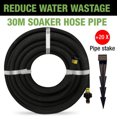 Aqua Drop Soaker Garden Hose-30m Flexible Hose Pipe-Premium Recycled Rubber Irrigation Pipe with 20 Soaker Hose Pegs