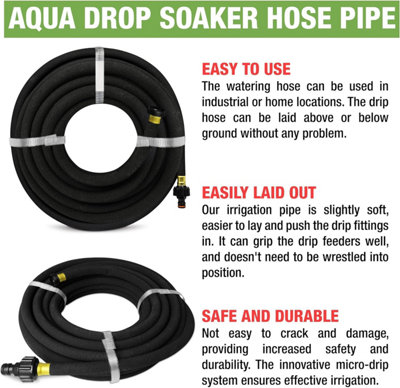 Aqua Drop Soaker Garden Hose-30m Flexible Hose Pipe-Premium Recycled Rubber Irrigation Pipe with 20 Soaker Hose Pegs - 3