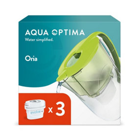 Aqua Optima Oria Water Filter Jug, 2.8L & 3 Evolve+ Filter (3 Month Pack) Green