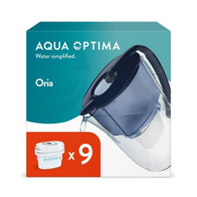 Aqua Optima Oria Water Filter Jug, 2.8L & 3 Evolve+ Filter (9 Month Pack) Blue
