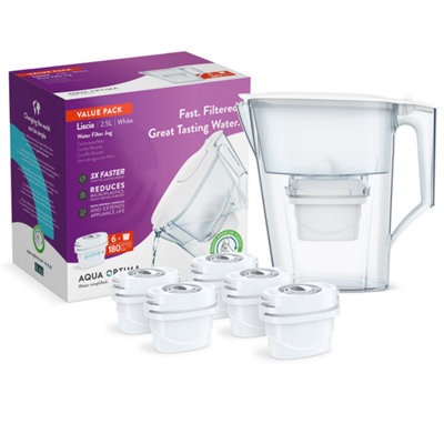 Aqua Optima Water Filter Jug Liscia 2.5 Litre & 6 Evolve+ Filters (6 Month Pack)