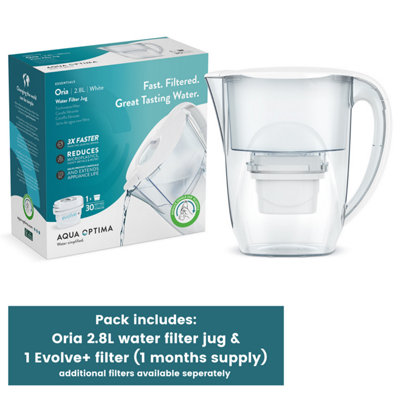 Aqua Optima Water Filter Jug Oria 2.8L & 1 Evolve+ Filter (1 Month Pack) White