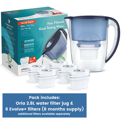 Aqua Optima Water Filter Jug Oria 2.8L & 6 Evolve+ Filters (6 Month Pack) Blue