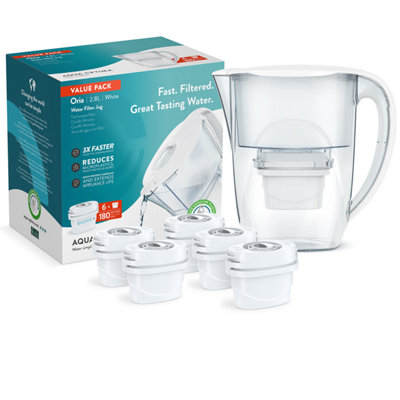 Aqua Optima Water Filter Jug Oria 2.8L & 6 Evolve+ Filters (6 Month Pack) White