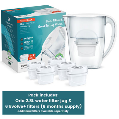 Aqua Optima Water Filter Jug Oria 2.8L & 6 Evolve+ Filters (6 Month Pack) White