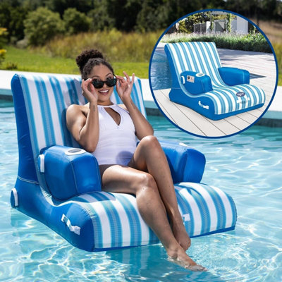 Aqua Oversized Pool & Patio Chair with Dual Cup Holders, Self-Draining ...