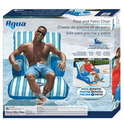 Aqua Oversized Pool & Patio Chair with Dual Cup Holders, Self-Draining ...