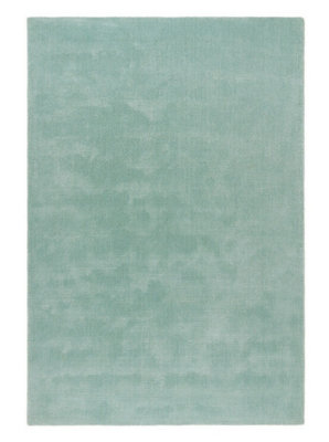 Aqua Plain Rug, Easy to Clean Wool Rug, Handmade Modern Rug for Bedroom