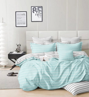 Aqua Stripe Printed Easy Care Duvet Set