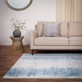 Aqua Viscose Easy to clean Abstract Handmade , Luxurious , Modern Rug for Living Room, Bedroom - 120cm X 170cm
