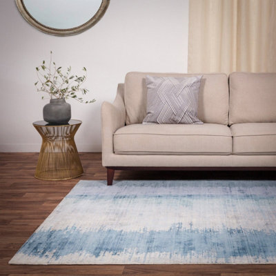 Aqua Viscose Easy to clean Abstract Handmade , Luxurious , Modern Rug for Living Room, Bedroom - 200cm X 290cm