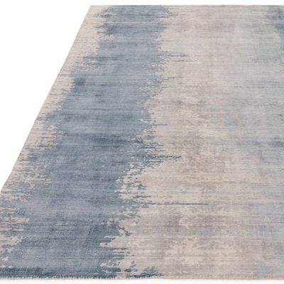 Aqua Viscose Easy to clean Abstract Handmade , Luxurious , Modern Rug for Living Room, Bedroom - 200cm X 290cm