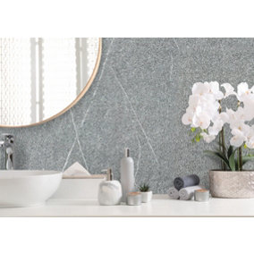 Aquabord 2x Shower Wall Panels Bundle - Pietra Grey Marble - Offer includes 1 panel, 1 tube adhesive, and 1 edge trim