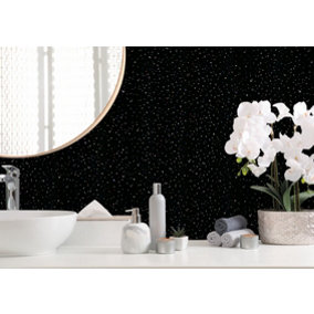 Aquabord PVC T&G Shower Wall Panels - Black Sparkle - Offer includes 1 panel, 1 tube adhesive, and 1 edge trim