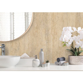 Aquabord PVC T&G Shower Wall Panels - Sandstone - Offer includes 1 panel, 1 tube adhesive, and 1 edge trim