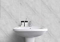 Aquaclad Bathroom Cladding -  Light Grey Marble Matt  - Offer includes panels, 1 adhesive & 1 edge trim