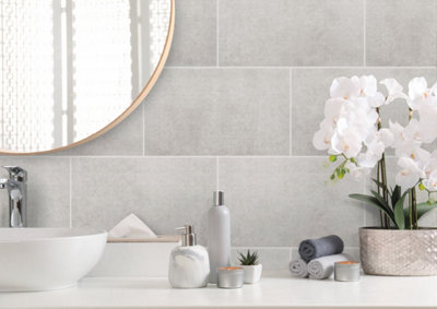 Aquaclad Bathroom Cladding - Tile Effect Light Grey 2.8m - Offer includes panels, 1 adhesive & 1 ...