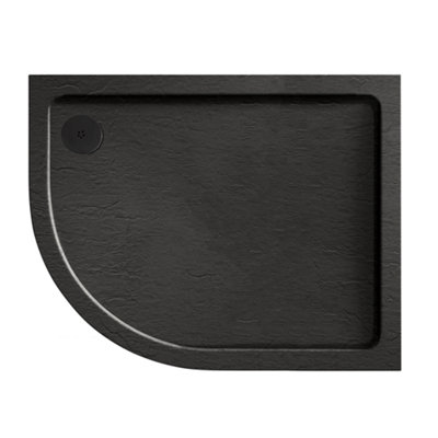 Aquadart Luxury Black Slate Effect Shower Tray Black Waste Offset