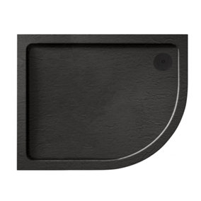 Aquadart Luxury Black Slate Effect Shower Tray - Black Waste - Offset Quad - RH - 1000 x 800mm