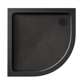 Aquadart Luxury Black Slate Effect Shower Tray - Black Waste - Quad - 800 x 800mm