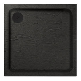Aquadart Luxury Black Slate Effect Shower Tray - Black Waste - Square - 800 x 800mm