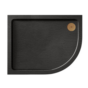Aquadart Luxury Black Slate Effect Shower Tray - Brushed Brass Waste - Offset Quad - RH - 1200 x 900mm