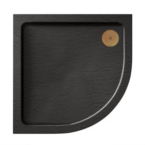 Aquadart Luxury Black Slate Effect Shower Tray - Brushed Brass Waste - Quad - 900 x 900mm