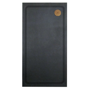 Aquadart Luxury Black Slate Effect Shower Tray - Brushed Brass Waste - Rectangular - 1100 x 700mm