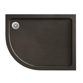 Aquadart Luxury Black Slate Effect Shower Tray - Chrome Waste - Offset Quad - LH - 1200 x 800mm