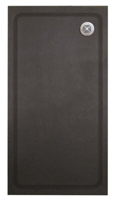 Aquadart Luxury Black Slate Effect Shower Tray - Chrome Waste - Rectangular - 1400 x 800mm