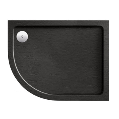 Aquadart Luxury Black Slate Effect Shower Tray - Standard Chrome Waste - Offset Quad - LH - 1000 x 800mm Price Comparisons | Compare The Build