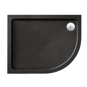 Aquadart Luxury Black Slate Effect Shower Tray - Standard Chrome Waste - Offset Quad - RH - 1200 x 900mm