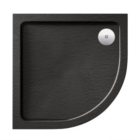 Aquadart Luxury Black Slate Effect Shower Tray - Standard Chrome Waste - Quad - 800 x 800mm