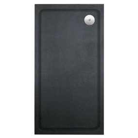 Aquadart Luxury Black Slate Effect Shower Tray - Standard Chrome Waste - Rectangular - 1200 x 900mm