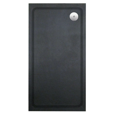 Aquadart Luxury Black Slate Effect Shower Tray - Standard Chrome Waste - Rectangular - 1500 x 800mm Price Comparisons | Compare The Build