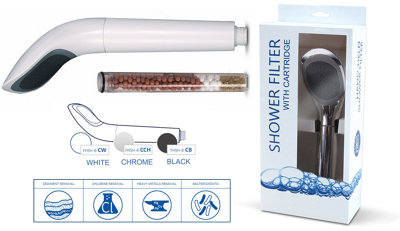 Aquafilter Black Shower Head Anti Chlorine Water Filter with Replaceable Cartridge