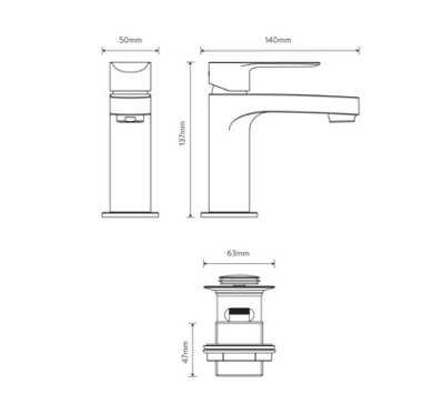 Aqualisa CT.SPT.CH Central Chrome Pillar Tap Small (Includes Click Clack Waste)