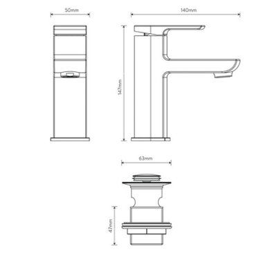 Aqualisa DT.LPT.MB Downtown Matt Black Pillar Tap Large (Includes Click Clack Waste)