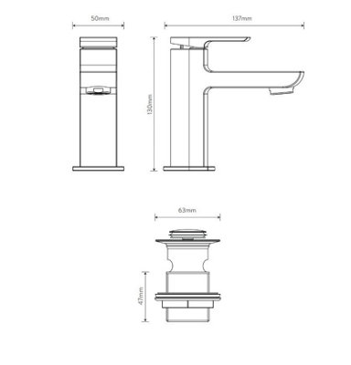 Aqualisa DT.SPT.CH Downtown Chrome Pillar Tap Small (Includes Click Clack Waste)