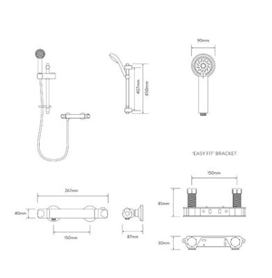 Aqualisa Midas MD100EBAR Thermostatic Mixer Shower With Adjustable Head & Fixing Bracket Chrome