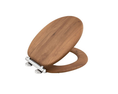 AQUALONA Driftwood Toilet Seat - MDF Wood with Slow Close and One Button Quick Release