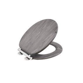 AQUALONA Grey Oak Effect Toilet Seat - MDF Wood with Soft Close and One Button Quick Release