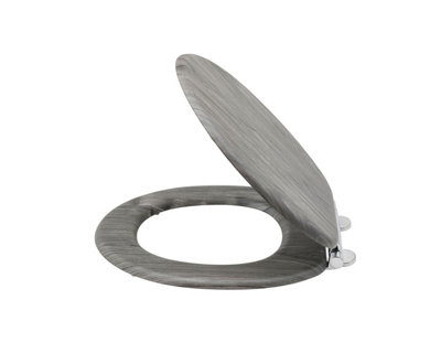 AQUALONA Grey Oak Effect Toilet Seat - MDF Wood with Soft Close and One Button Quick Release